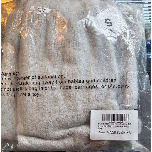 Cnkwei Gray Fuzzy Knit Sleeveless Crop Top Mini Skirt Loungewear Set Sz S - Picture 5 of 7